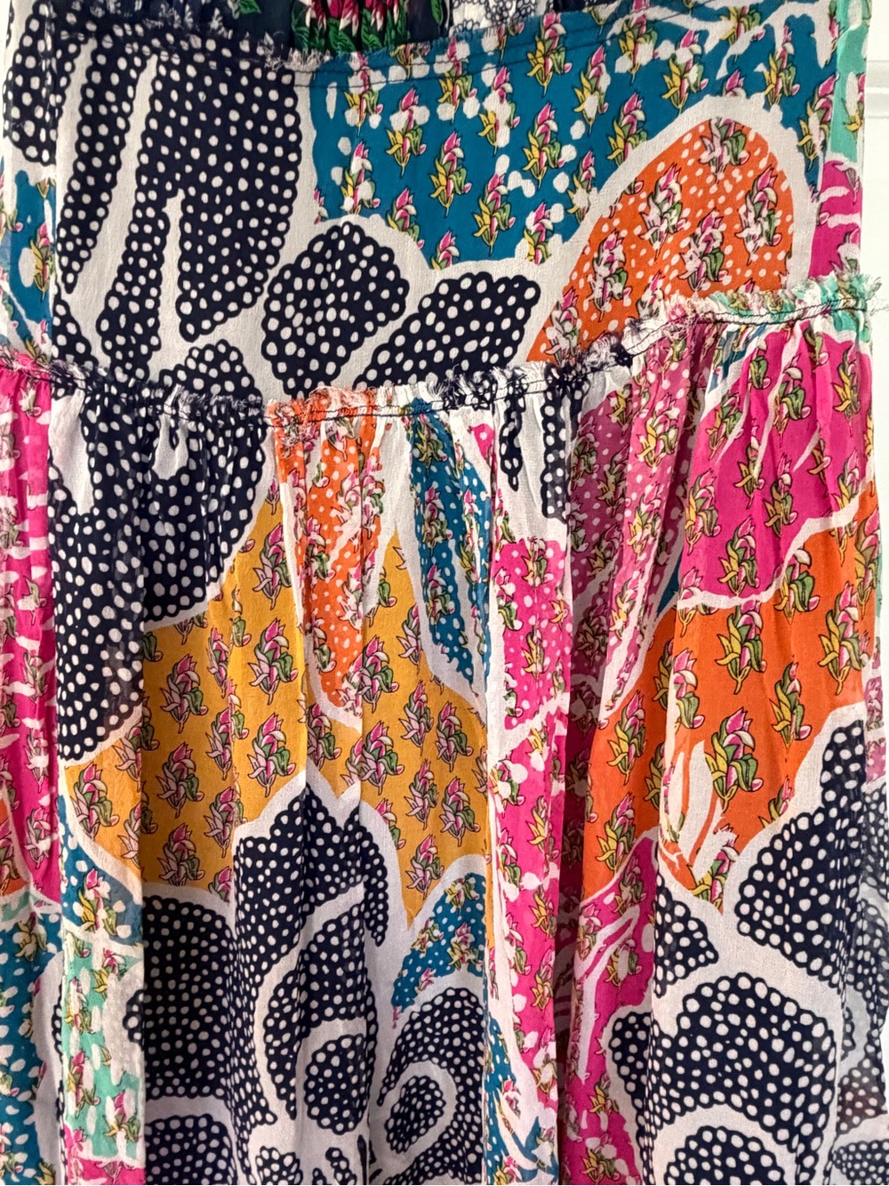 Diane Von Furstenberg Navy Floral Patchwork Maxi Silk Dress M - Picture 3 of 8